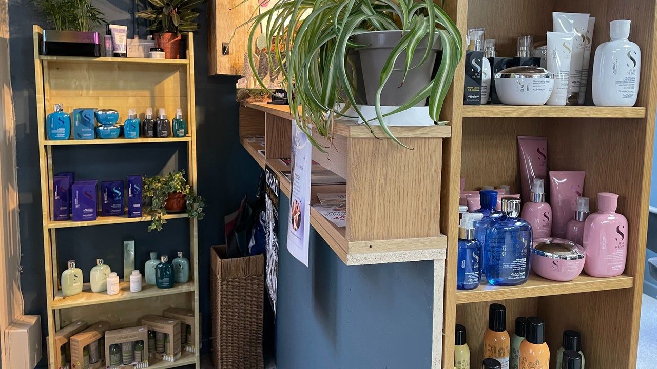 Shelves of hair care products